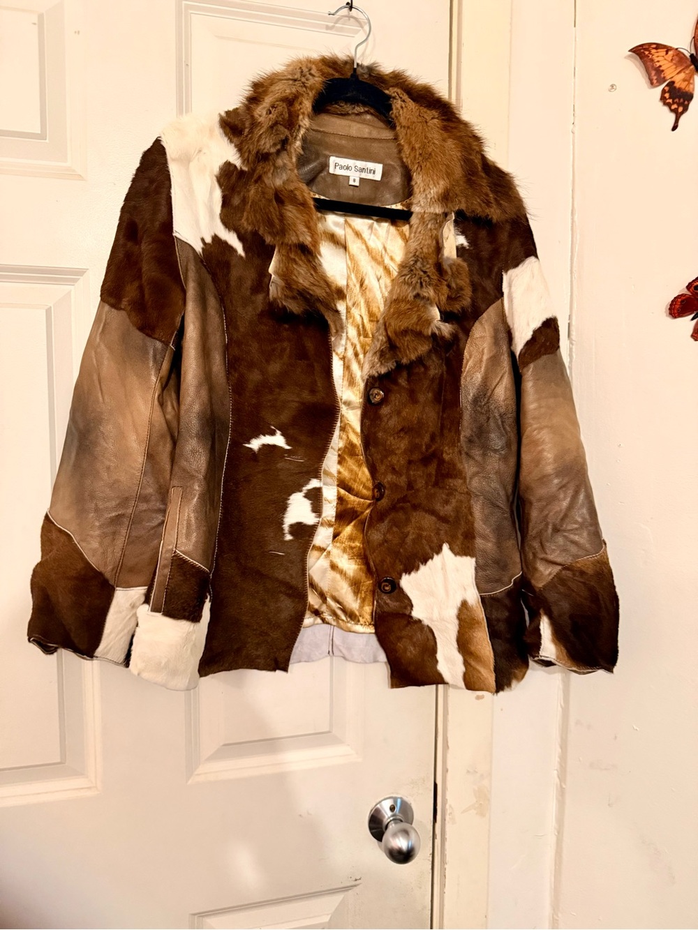 Vintage Goat Hair Brown & White Patchwork Shearling Jacket